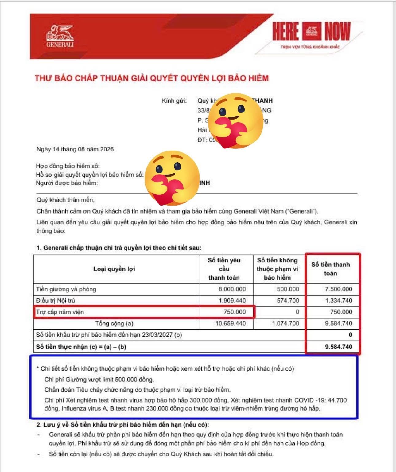 Chứng từ chi trả trợ cấp nằm viện
